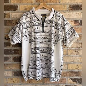 Artex VTG Quarter Zip Geometric Print Polo Shirt XL
